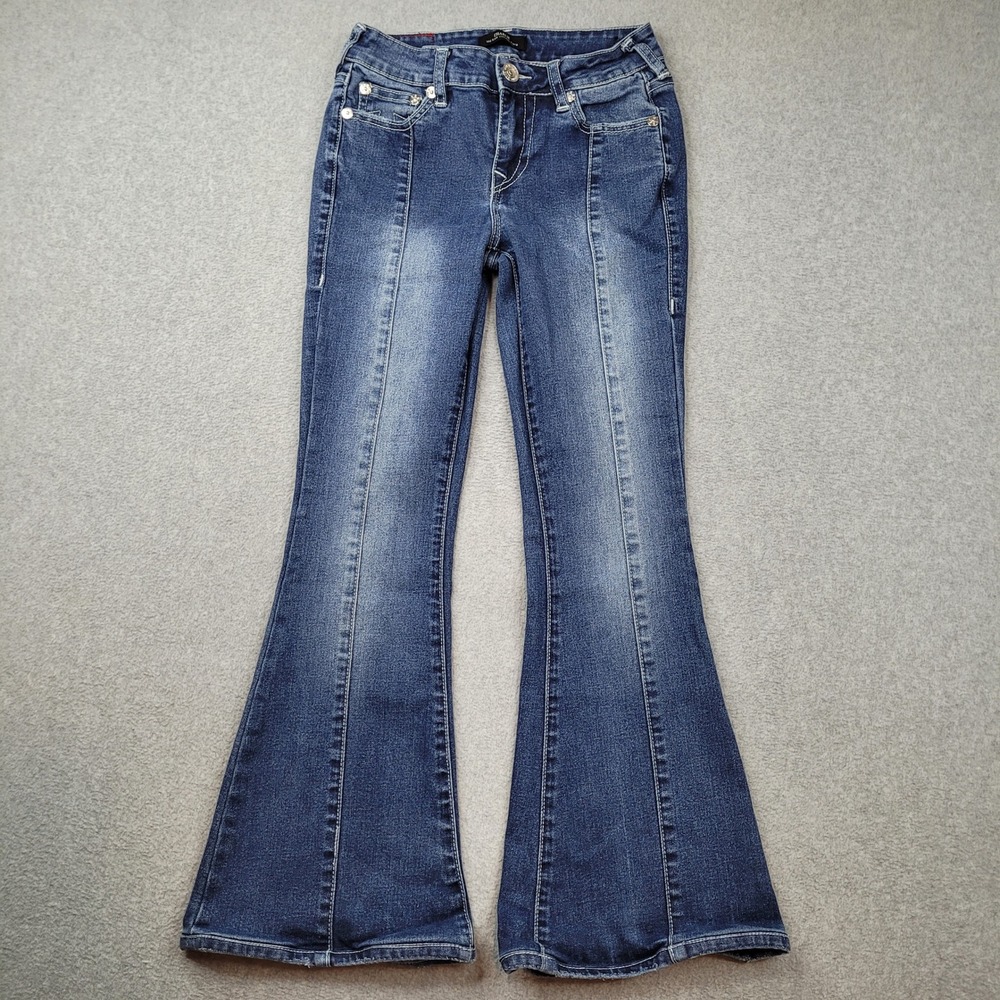 True Religion Vintage Flare Jeans Womens 24x27 Blue Charlie Mid Rise Seamed Y2K